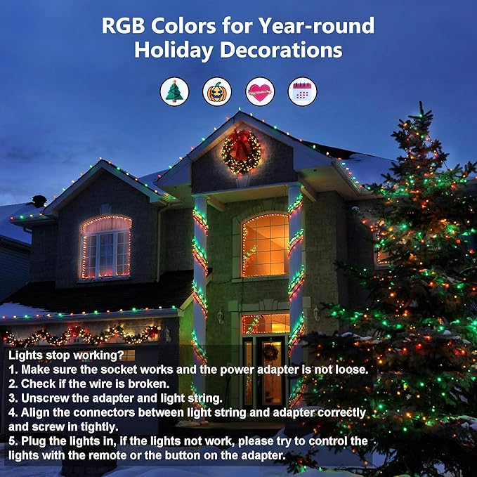 Brizled RGB Christmas Lights, 164ft 500 LED Color Changing String Lights, Dimmable Christmas Tree Light, Indoor Multifunctional Fairy Light with Remote for Outdoor Independence Day Xmas Party Decor