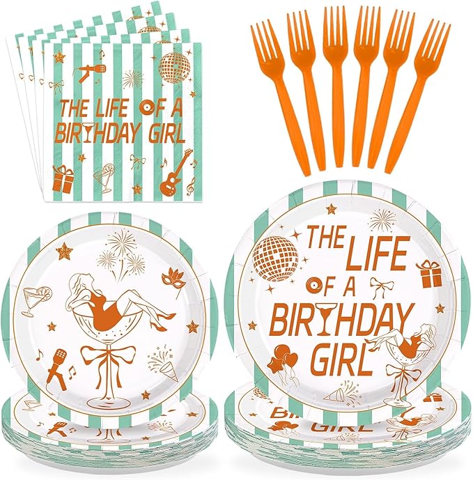 The Life of A Birthday Girl Decorations in My Showgirl Era Plates and Napkins Showgirl Orange Glitter Tableware for Girls Birthday Retro Bachelorette Showgirl Themed Bday Party Supplies Serves 24