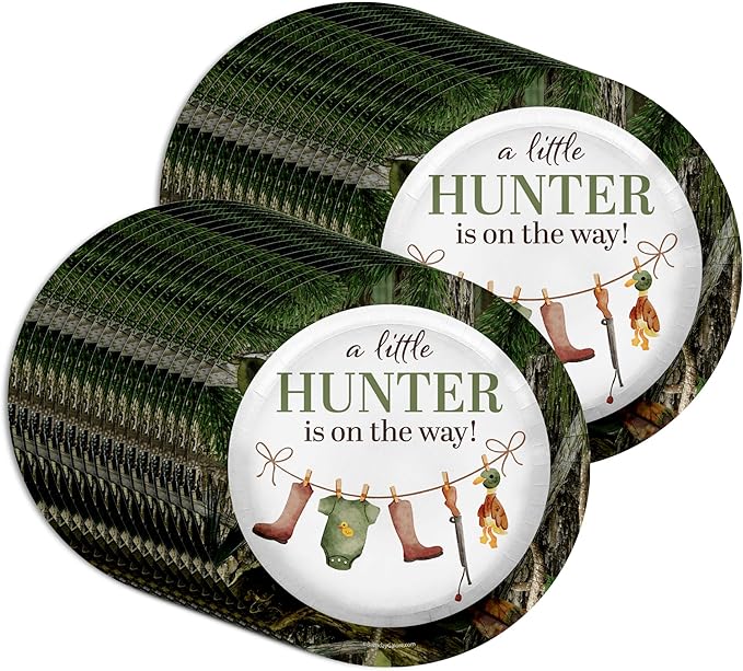 Birthday Galore Duck Hunter Baby Shower Gender Reveal – 32 Pieces Large 9" Round Disposable Paper Plates – Ideal for Vibrant, Bright Themes, Celebrations, Party Decorations, & For All Kinds of Events