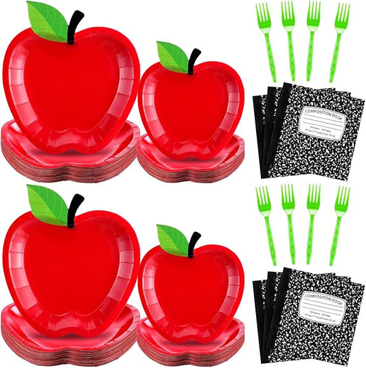 AmazingSpark 122 Pcs Preschool Kindergarten Graduation Party Decorations Apple Paper Plates Napkins Tableware Set for Teacher First Day Back to School Party Pre K Classroom Supplies