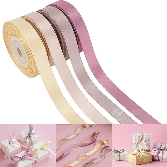 HUIHUANG Satin Ribbon 1/2 inch x 4 Rolls Dusty Rose/Rose Gold/Mauve Ribbon/Champagne for Gift Wrapping DIY Crafts Hairs Decor Flower Bouquets Wedding Decor- Total 40 Yards