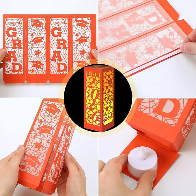 Rossesay 6 Pcs Graduation Table Centerpieces Boxes Class of 2026 Graduation Lanterns for Centerpieces with LED Candles Congrats Grad School College Photo Props for Party Table Decoration (Orange)