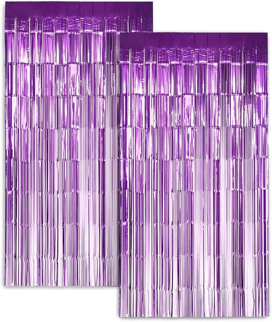 Zink 2 Pack 3.28 Ft x 6.56 Ft Purple Foil Curtain Backdrop - Tinsel Streamers for Photo Booth, Birthday Party, Wedding, Graduation, Holiday Decorations