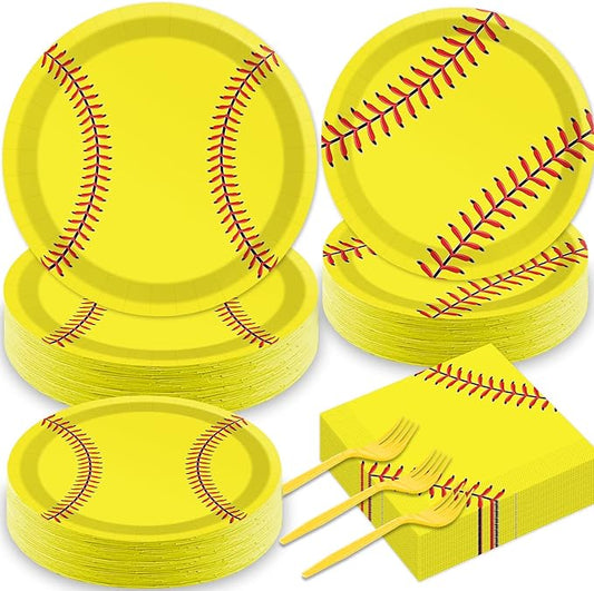 50 Guests Softball Plates and Napkins Party Supplies Softball Party Decorations Disposable Tableware Set Sport Birthday Baby Shower Dinnerware Favor for Kids, 200PCS