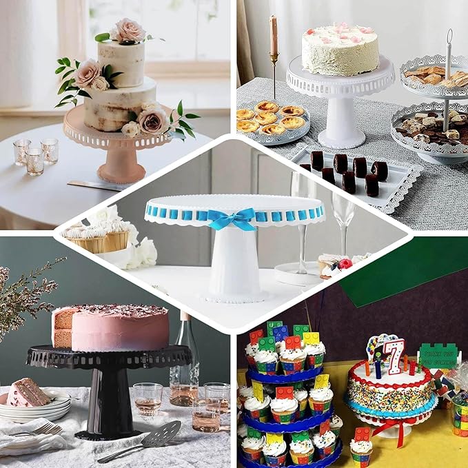 Efavormart 4 Pack | 13" Clear Round Pedestal Footed Reusable Plastic Cupcake Stands with Interchangeable Ribbon Trim Edge