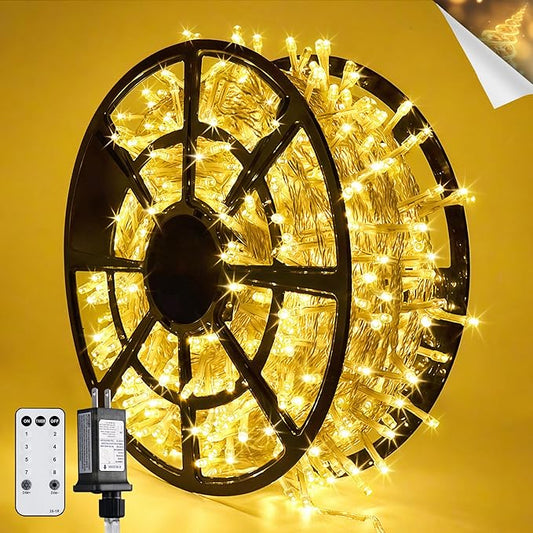 JMEXSUSS 168FT 600 LED String Lights for Outside Clear Wire, Warm White Christmas Lights Outdoor Waterproof, Tree Lights Outdoor Plug in for Patio Wedding Party Holiday Christmas Bedroom Pergola Decor