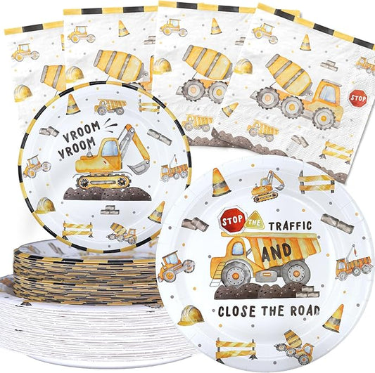 Construction Birthday Party Decorations Set - Construction Party Decorations, Plates, and Napkins for 40 Guests - Construction Themed Disposable Tableware and Birthday Decorations