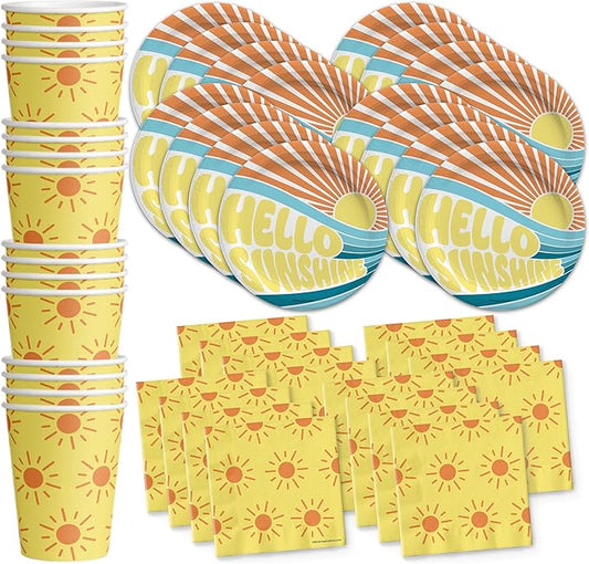 Hello Sunshine Birthday Party Supplies Set Plates Cups and Napkins Tableware Kit for 16