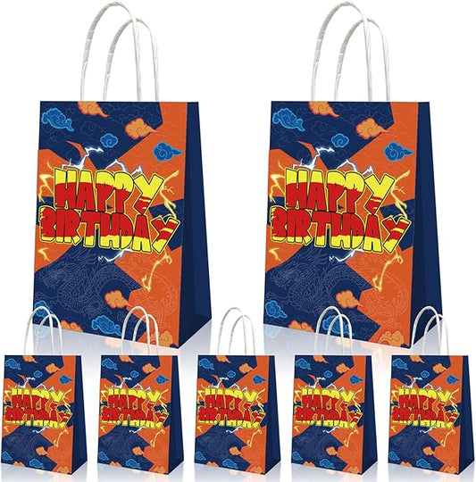 12 Pcs Anime Yellow Paper Bags Party Favors Bags With Handle Cartoons Yellow Birthday Party Decorations,Double Sided Printed ,Kraft Candy Treat Goodie Bag For Birthday Baby Shower Decorations Supplies