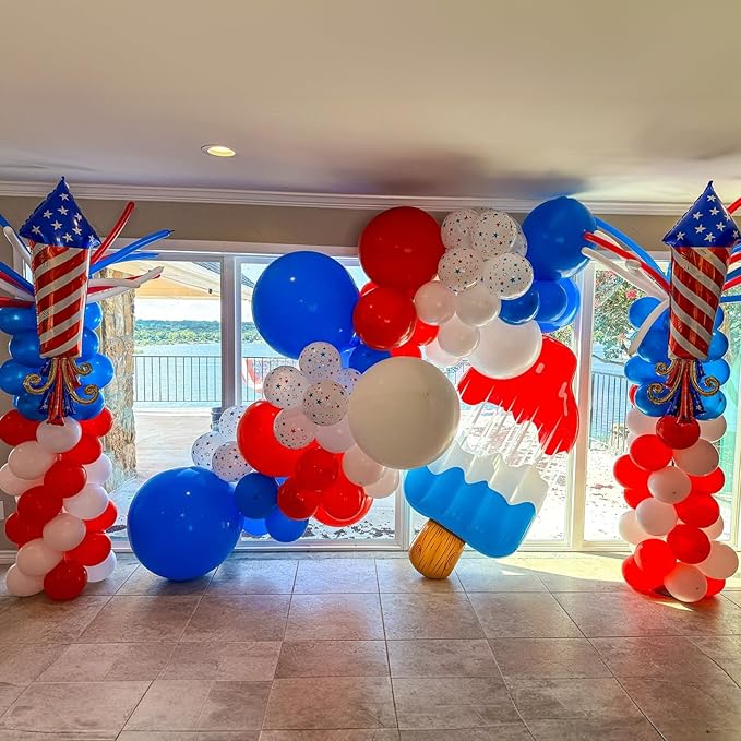 Red White Blue Balloons, Memorial Day Patriotic 250th Anniversary USA Blue Red Latex Helium Balloon for Patriotic 4th of July Independence Day Baseball Birthday Graduation Party Decorations