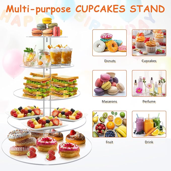Cupcake Stand, 5 Tier Large Cupcake Stand for 50 Cupcakes, Round Tiered Cupcake Holder, Clear Acrylic Cup Cake Tower Stand, Dessert Table Display Set for Party, Wedding, Birthday, Party, Halloween
