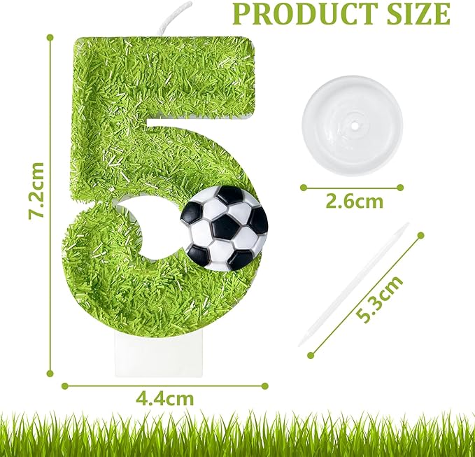 5th Birthday Candles，Soccer Birthday Decorations，Suitable for Girl and boy Cake Toppers, Wedding Cakes, Anniversaries, Party Celebrations, Birthday Decorations