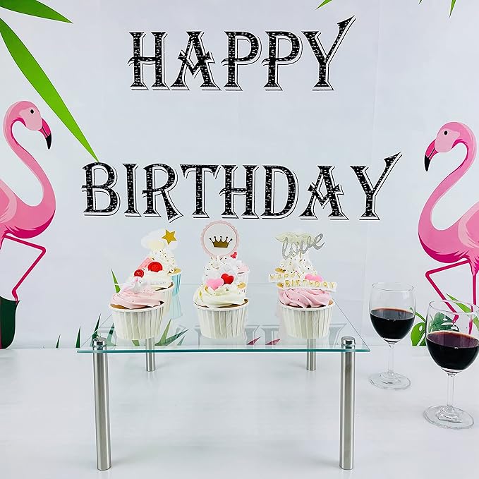 3 Pcs Square Tempered Glass Cake Stands Set 8 10 13 Inch Cupcake Display Stand Plate for Dessert Table Serving Platter