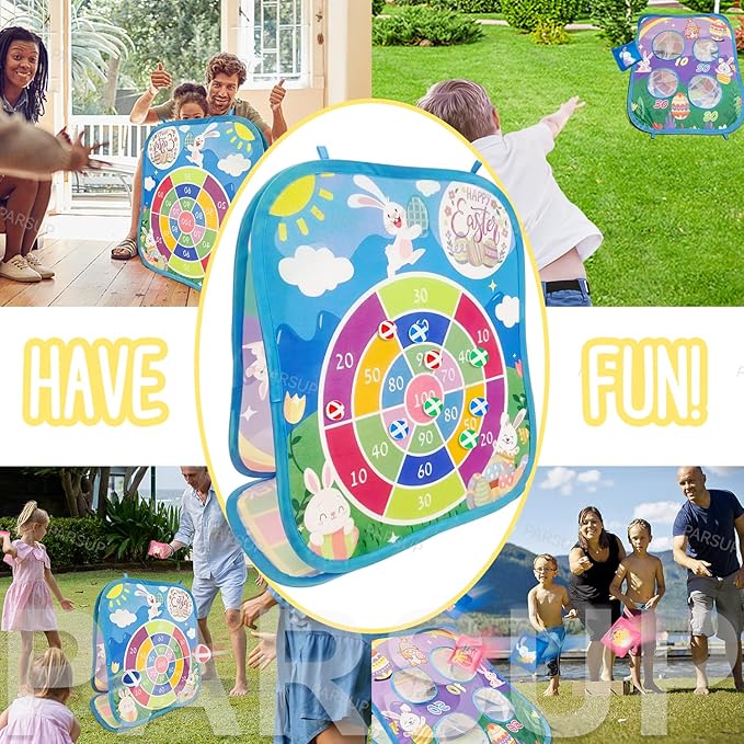 Easter 3 in 1 Bean Bag Toss Games, Easter Party Games Outdoor with Easter Egg Bunny Chick Pattern and Scores, Easter Spring Games and Activities for Family Toss Game