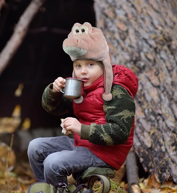 DolliBu Plush Hat – Super Soft Fleece Stuffed Animal Beanie with Ear Flaps, Cozy Warm Winter Hat for Kids – One Size