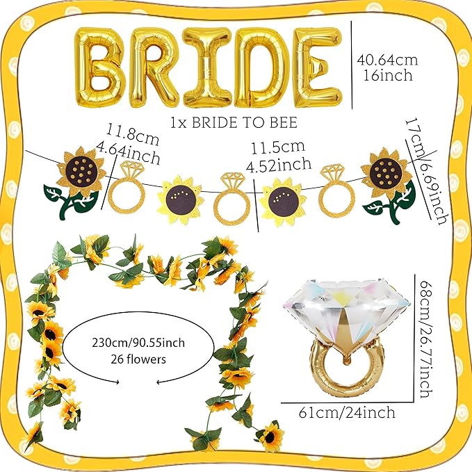 JeVenis Bride to Bee Bridal Shower Decoration Balloons Backdrop Sunflowers Bee Theme Bridal Shower Decorations Wedding Bride to Be Engagement Banner Props