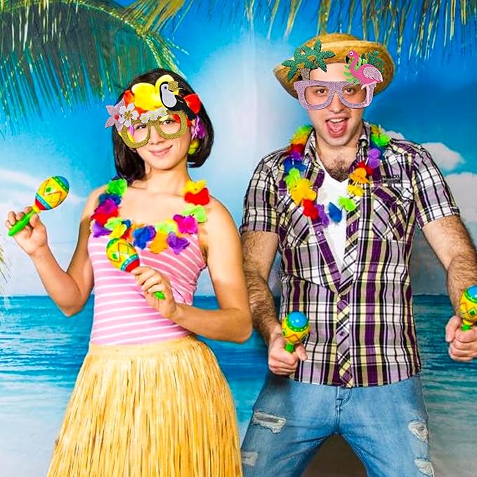 6 Pcs Hawaiian Luau Party Glasses Decor - Glitter Tropical Sunglasses Frames, Novelty Costume Eyeglasses Photo Props for Adults, Fun Summer Beach Party, Pool Party, and Vacation Decorations