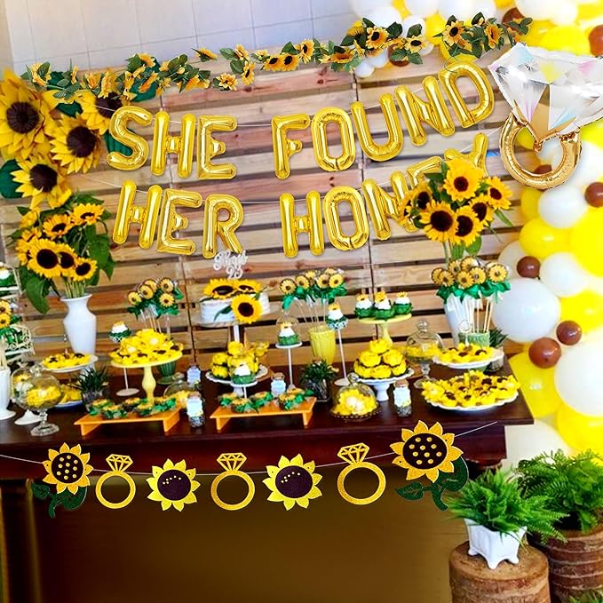 JeVenis She Found Her Honey Sign Bride to Bee Bridal Shower Decoration Balloons Backdrop Sunflowers Wedding Bride to Be Engagement Banner Props