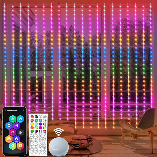 echosari Smart 600 LED Curtain Lights 20Ft x 10Ft Compatible with Alexa App Control DIY Fairy Lights, Dynamic for Backyard Home Wedding Party Decor - RGB Color Changing IC