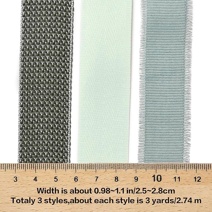 BEEFLYING 3 Styles 9 Yard Green Wire Edged Ribbons Wrapping Deco 25~28mm×2.7m Herringbone Ribbons Satin Ribbons for Wedding Party Deco Hair Bows Flower Designs Sewing and Craft