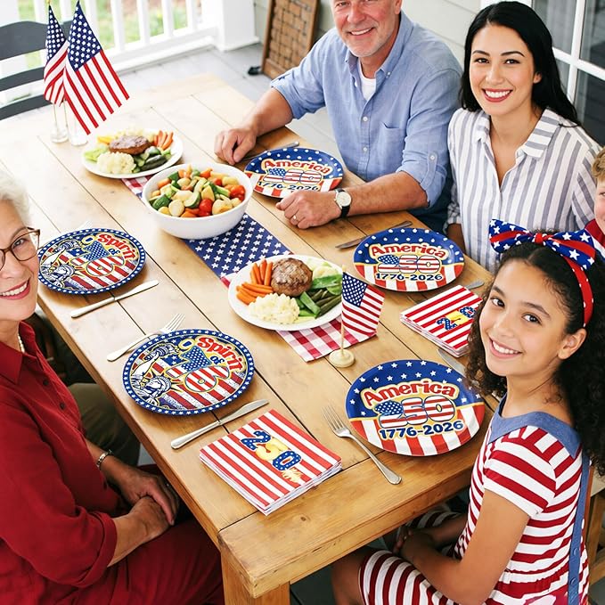 40Pcs Patriotic 4th of July Paper Plates and Napkins Set, 9 Inch Disposable Paper Plates Napkins, Red White Blue American Flag Tableware Supplies for Independence Day, Memorial Day Party Decor