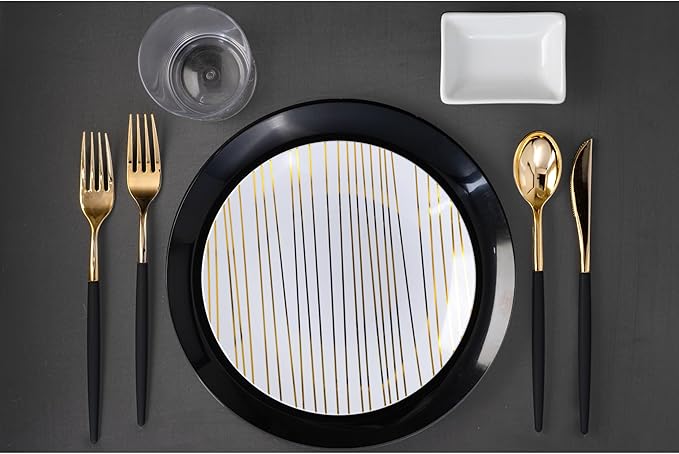 Trendables 360 Pack Disposable Silverware Set - Ivory & Gold Plastic Cutlery Dinnerware - Includes 120 Plastic Forks, Spoons, Knives - Party Set
