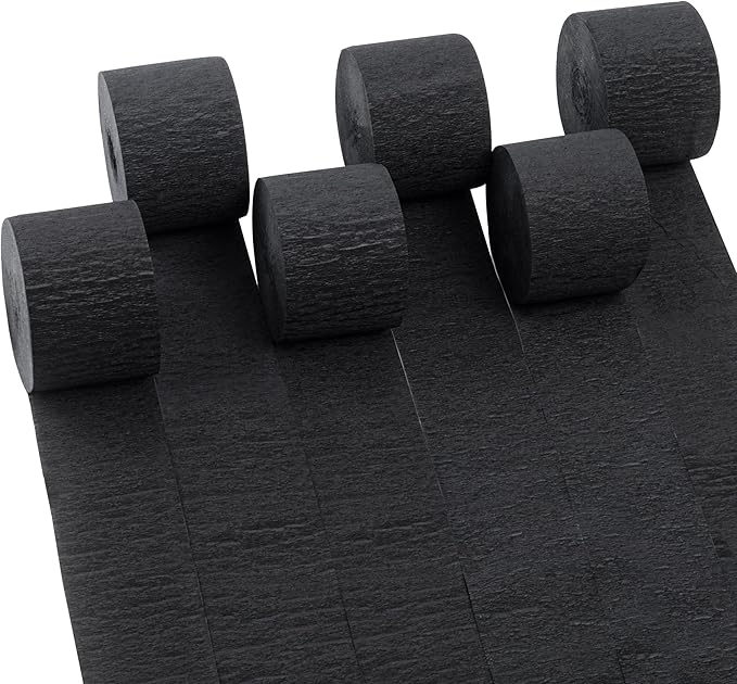 6 Rolls 492ft Colorful Crepe Paper Streamers,Pack of Paper Party Streamers for Black Party Decorations, Birthday Decorations, Wedding Decorations (1.8 Inch x 82 Ft/Roll)