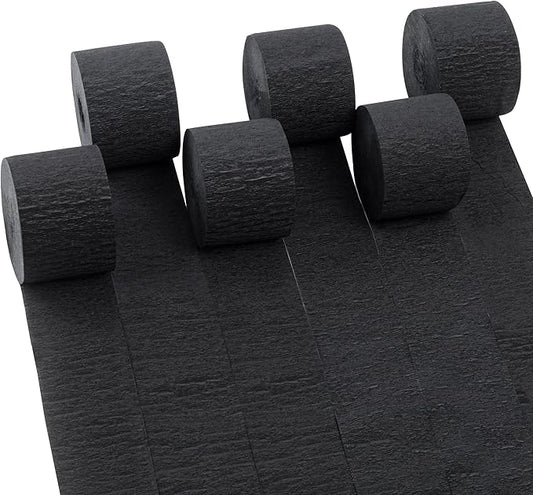 6 Rolls 492ft Colorful Crepe Paper Streamers,Pack of Paper Party Streamers for Black Party Decorations, Birthday Decorations, Wedding Decorations (1.8 Inch x 82 Ft/Roll)