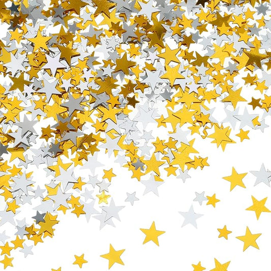 Hestya Star Confetti Glitter Table Confetti Metallic Foil Stars for Graduation Wedding Birthday Party Decorations(Gold Silver,10mm and 6mm,60g)