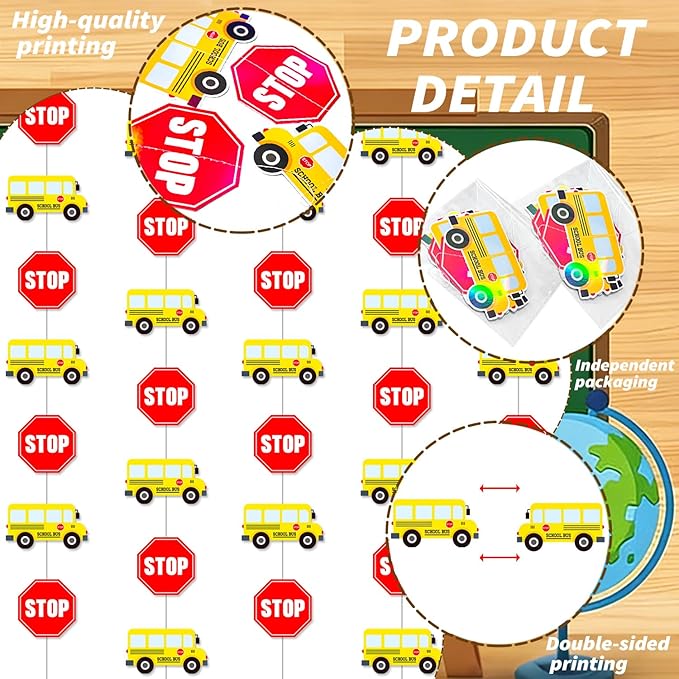 School Bus Garlands 6 Pieces Back to School Party Decorations Hanging Banners with Stop Signs Wheels on the Bus Birthday Party Decorations for Classroom Theme Shool Ceiling Decor Supplies