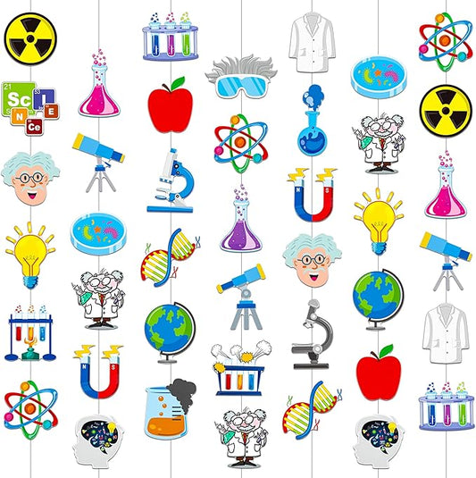 8pcs Science Party Hanging Garlands Science Birthday Party Decorations Chemistry Laboratory Theme Room Wall Decor for Chemistry Theme Birthday Baby Shower Supplies