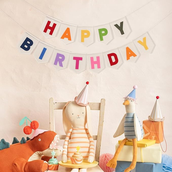 Colorful Happy Birthday Banner - Rainbow Birthday Party Decorations,Bohemian Felt Happy Banner,Colorful Felt Garland Photo Backdrop,Boho Rainbow Party Wall Hanging Decorations