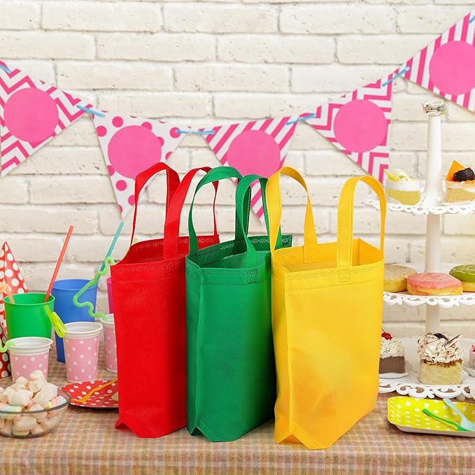 Aneco 24 Pack Party Non-Woven Gift Bags Reusable Tote Bags in Bulk Rainbow Goody Bag with Handles for Birthday Party Supplies