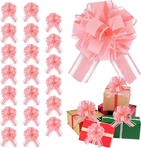 20pcs 7 Inch Pull Bows Pastel Pink Gift Wrap Bows for Gift Basket, Flower Wrapping, Christmas, Mother's Day, Easter, Birthday, Baby Shower Decorations