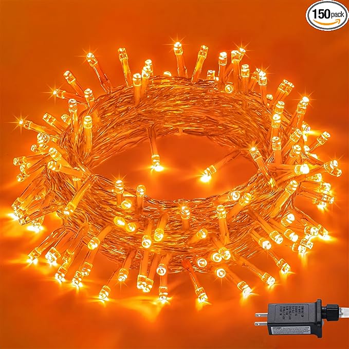 JMEXSUSS 150 LED Orange Halloween Lights Indoor Outdoor, Connectable Christmas String Lights Indoor Plug in, 8 Modes Orange Lights for Halloween Fireplace Tree Bedroom Party Decor