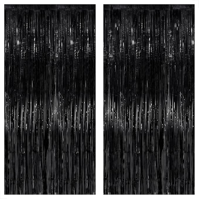 KatchOn XtraLarge Black Streamers - 3.2x8 Ft, Pack of 2 | Foil Fringe Curtain Anniversary Birthday Bachelorette Party Decorations | Graduation Backdrop, Black Backdrop for Graduation Decorations 2026