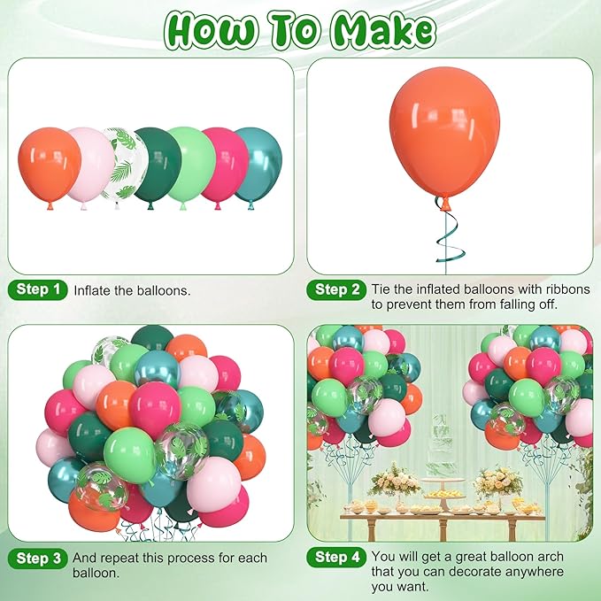 Ouddy Life 71pcs Tropical Hawaiian Balloons Set, 12 inch Luau Party Decorations Hot Pink Dark Green Palm Leaves Balloons for Tropical moana Aloha Summer Beach Birthday Baby Shower Party Decorations