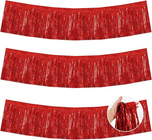 BEISHIDA 3 Packs Metallic Foil Fringe Garland Laser Red Wall Hanging Tinsel Fringe Banner for Car Floats Bridal Shower Wedding Valentine's Day Birthday Anniversary Graduation Party Decoration(30 Feet)
