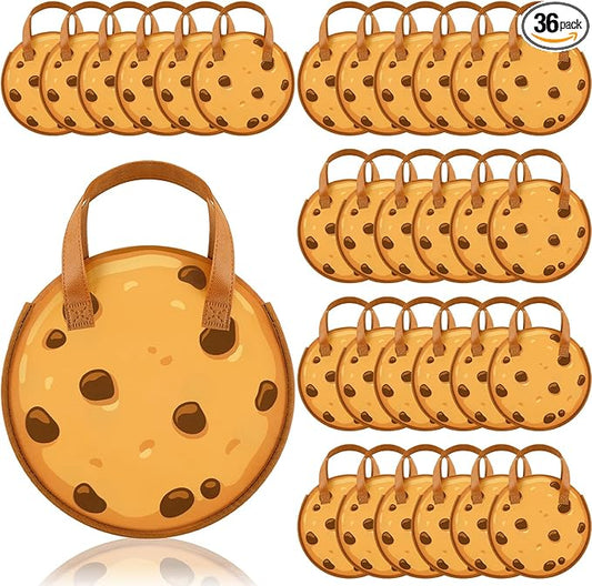 Tranqun 36 Pcs Cookie Party Favor Bags Bulk Cartoon Cookie Non Woven Goodie Bags with Handle for Chocolate Chip Cookies Baby Shower Birthday Party Supplies