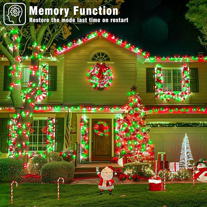 100FT 300 LED Outdoor String Lights, Connectable Christmas Lights Indoor Waterproof with 8 Modes, Plug in Twinkle Fairy Lights Clear Wire for Bedroom Home Wedding Patio Decorations, Red and Green