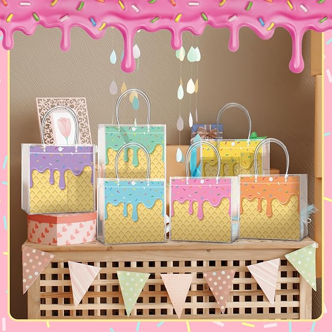 Aliceset 24 Pcs Gift Bags with Handle Clear PVC Candy Treat Goodies Tote Bags for Summer Birthday Party Favor Supplies