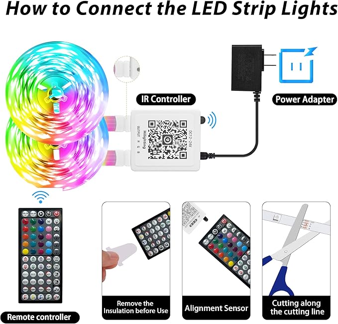 GANZQH 300FT Led Lights for Bedroom, Color Changing RGB Led Strip Lights Indoor, Remote and App Control Led Light Strip Music Sync , DIY Fancy Led lights for Room Home Decor Ambient Lighting (3*100FT)