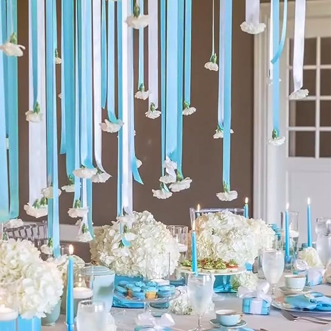 8 Rolls Crepe Paper Streamers, Sky Blue Streamers Party Decorations for Baby Shower Birthday Gender Reveal Under The Sea Party