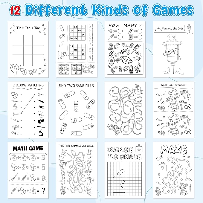 Bulk Medical Activity Books for Kids - 24Pcs Medical Mini Games Coloring Book Set Doctor Nurse Theme Coloring Booklet Include Mazes Word Search Word Scramble Games for Classroom DIY Art Medical