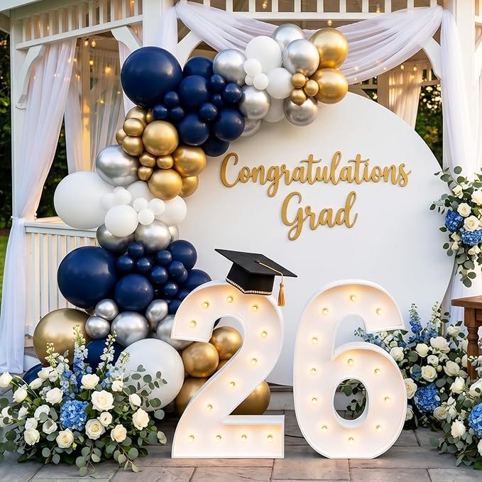 RUBFAC Navy Blue Balloons 129pcs Different Sizes Pack of 18 12 10 5 Inch, Latex Retro Blue Garland Arch Kit for Men Birthday Sports Theme Party Graduation Boy Baby Shower Decoration