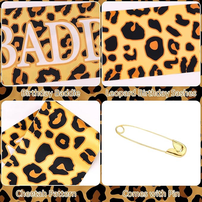 Cheetah Print Happy Birthday Decorations- BIRTHDAY BADDIE Leopard Birthday Sash, Funny Bday Decoration Accessories for Women Party Favors Supplies