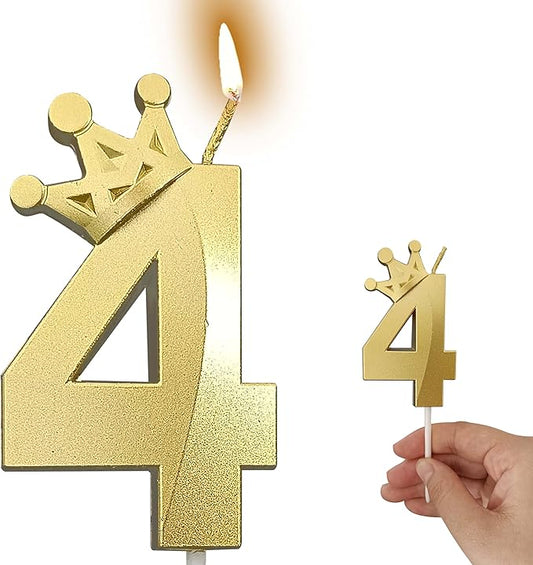 The Number 4 Gold Birthday Candles for Cake is Beautiful Number Candles for 4th Birthday Decorations for Boys and Girls (Gold-4, Crown)