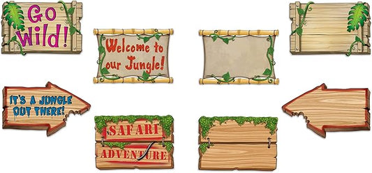 Jungle Sign Cutouts 8 Piece Wall Decorations Safari Party Supplies, Multi Color