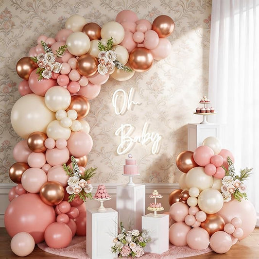 Rose Gold Balloon Arch Kit, 137Pcs Blush Pink Dusty Balloons Metallic Sand White Vintage Soft Pink for Wedding Baby Shower Girl Birthday Bridal Shower Princess Party Decorations