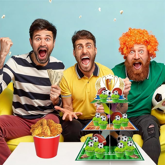 Sports Party Decorations Sports Themed Cupcake Stand 3 Tier Sport Cupcake Holder for Football Basketball Baseball Soccer Sports Birthday Party Decorations